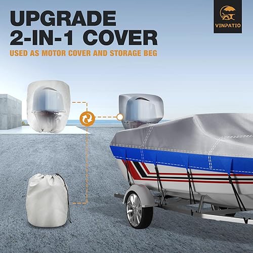 Miniatura 5 de Cubierta de barco + cubierta de motor, poliéster teñido en solución 600D, resistente al agua, resistente a los rayos UV, cubiertas de barco de grado