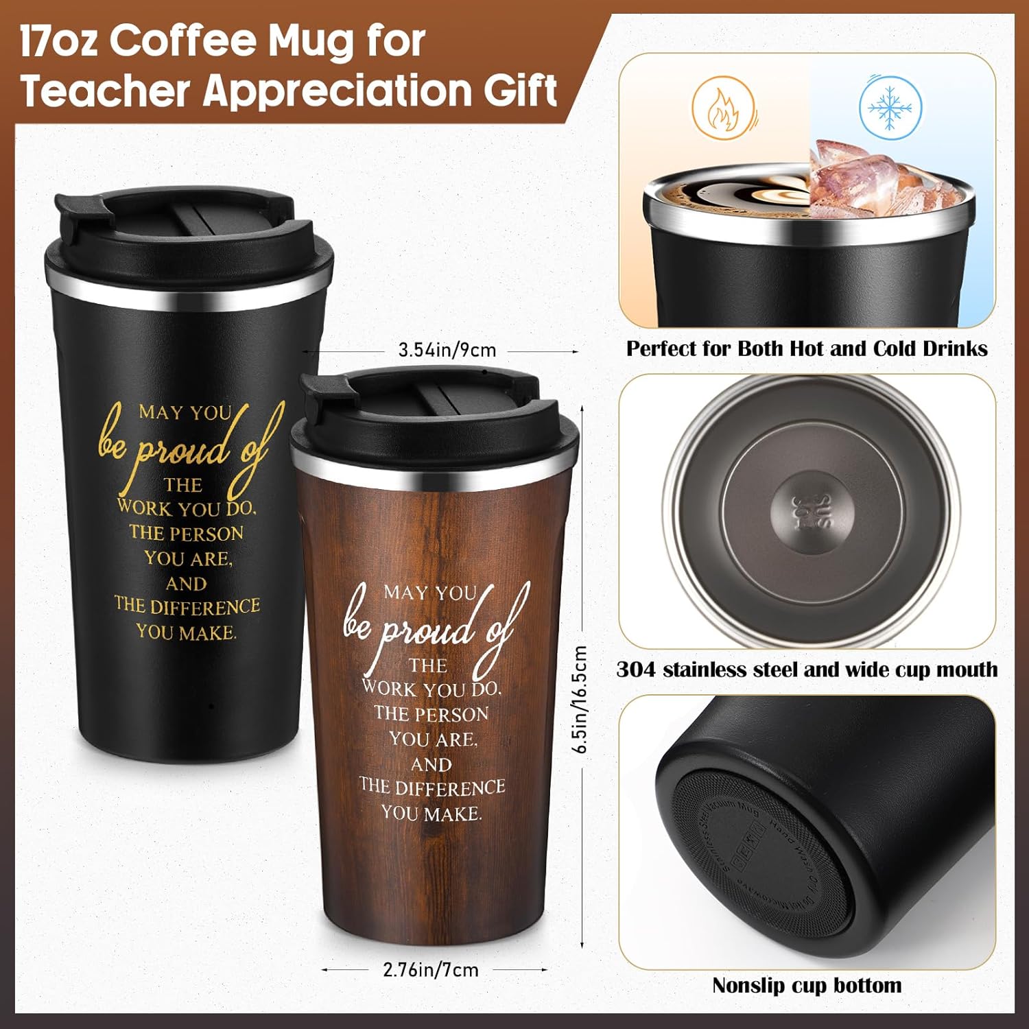 Pickmesh 6 Pcs Teacher Appreciation Gifts End of Year Teacher Gift Set with 17 oz Coffee Tumbler A5 Leather Journal Pen Thank You Birthday Gift for Mem Women Teachers Educator (Black,Brown)