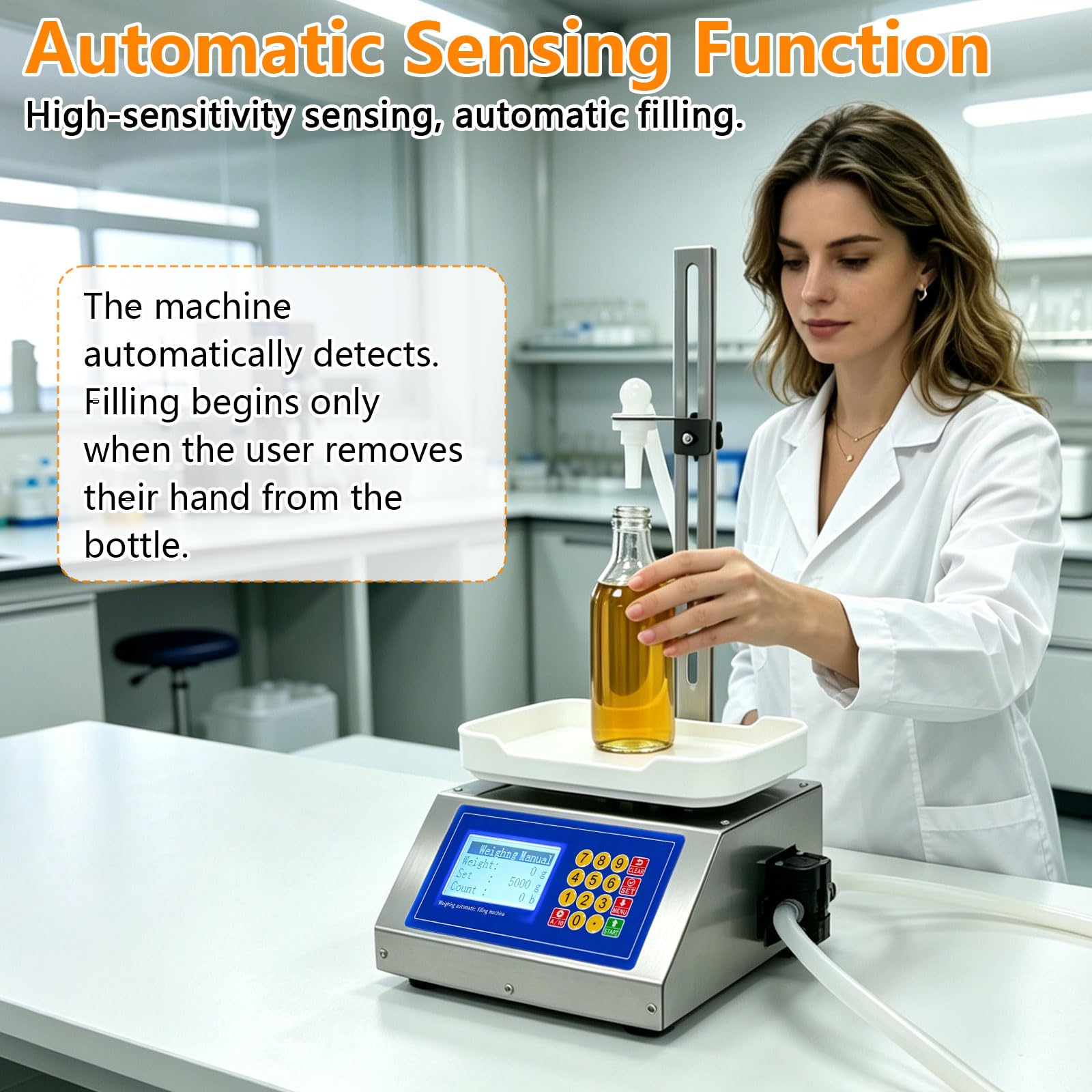 3.5L/Min Abfüllmaschine, 5–4000ml Flüssigkeitsabfüllmaschine, Höhenverstellbar 0–32cm, LCD-Display, Automatische Flaschenabfüllmaschine für Wasser, Saft, Parfüm und Getränke