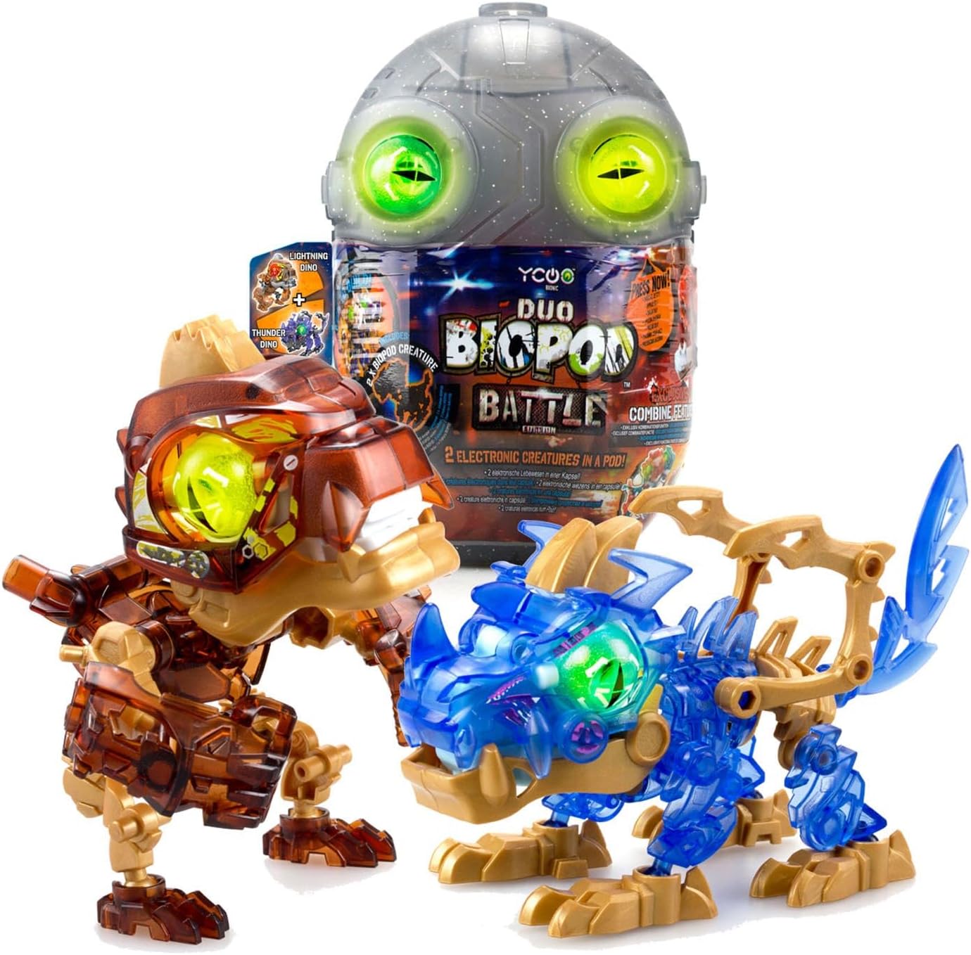 Silverlit YCOO Biopod Battle Duo Pack - Interactive Jurassic Robots - 2 Small Electronic Dinosaurs to Assemble - Light Sound Effects - 4 Robot Toys to Collect - 9 cm - Suitable for Ages 5 and Above