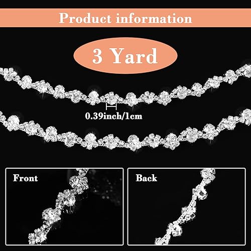 Miniatura 3 de Kigeli Cadena de cristal con adornos de diamantes de imitación, adornos de costura para manualidades, manualidades, joyería nupcial, 0.39 pulgadas