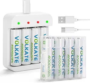 4000mWh AA Lithium Batteries Rechargeable, 8 Pack 1.5V Double AA Size High Capacity Li-ion Batteries with Charger, 2H Fast Charging, for Blink Doorbell or Outdoor Camera, Xbox/VR Controller, Toy