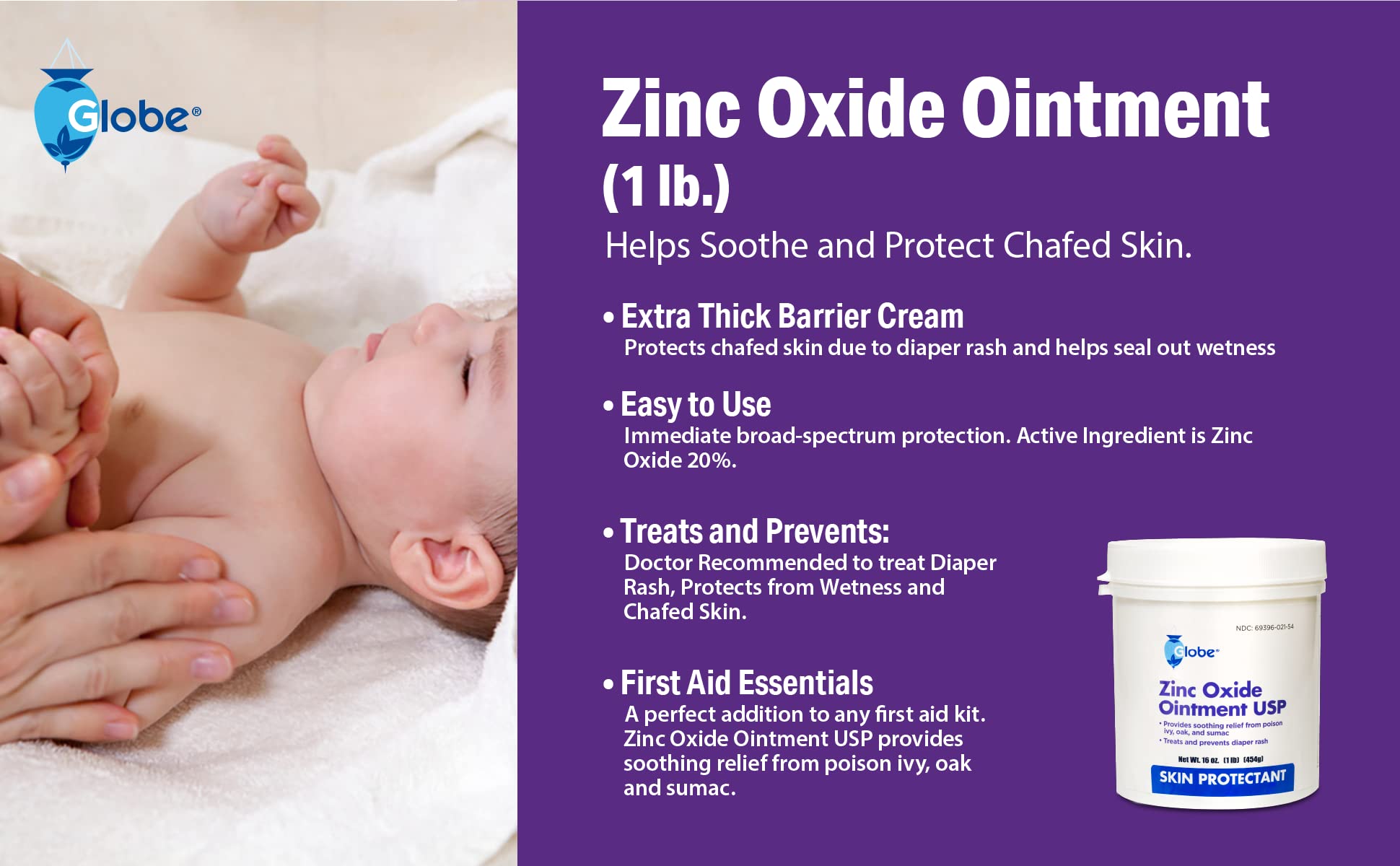 Globe Zinc Oxide Ointment 20 2 Ounce Tube (3 Pack) (Total 6 oz
