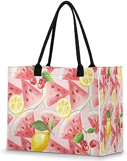 Bolsa feminina - Melancia reutilizável sacolas de compras de supermercado com alças limão grande bolsa de praia bolsa de ombro bolsas de trabalho bolsas de mão resistentes para praia, compras, trabalho, viagens, Multicolor