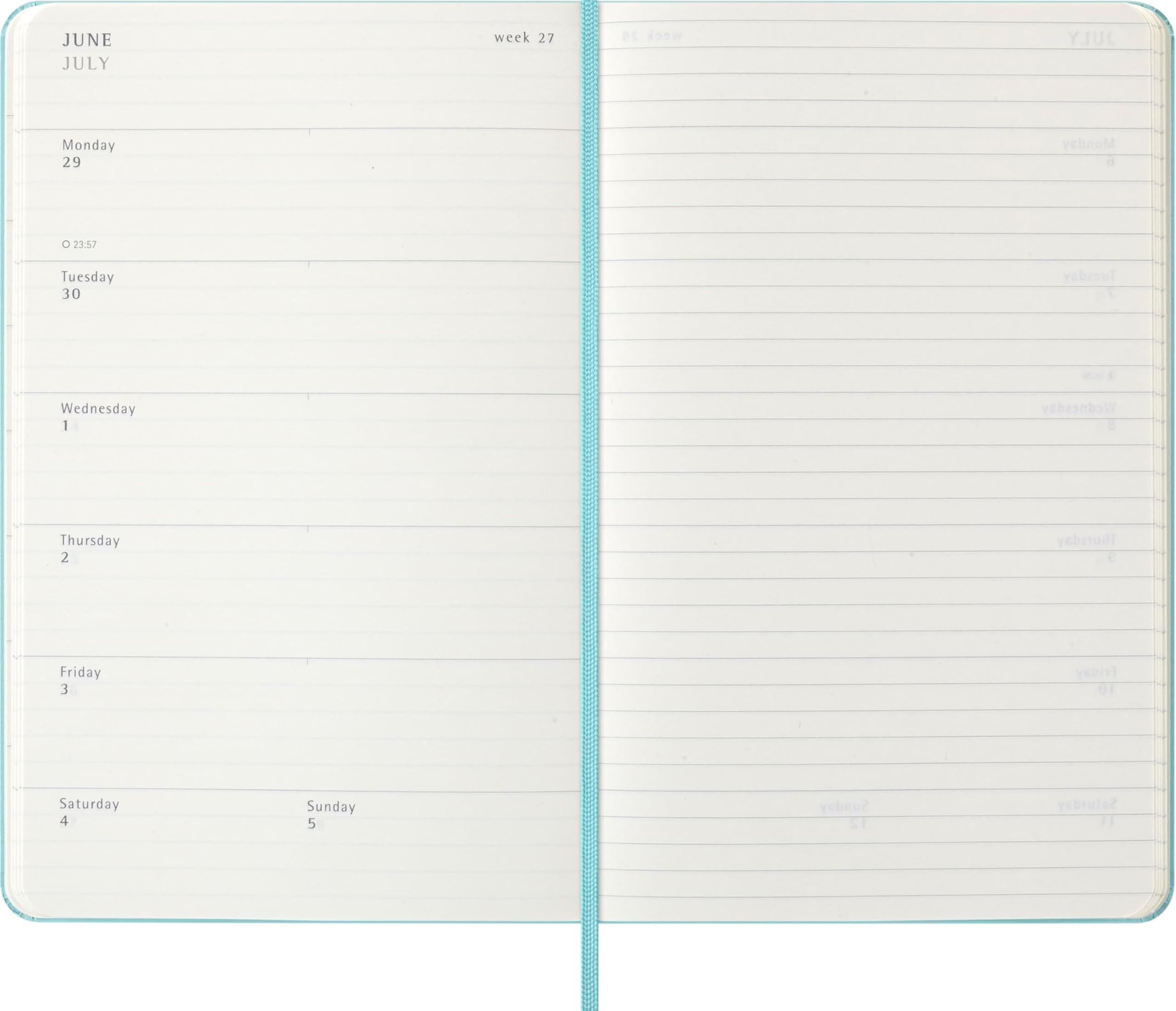 Moleskine Wochen-Notizkalender 2025-2026, 18-Monats-Wochenplaner mit Notizplatz, Harte Einband und Gummiband, Großformat 13 x 21 cm, Aquamarin