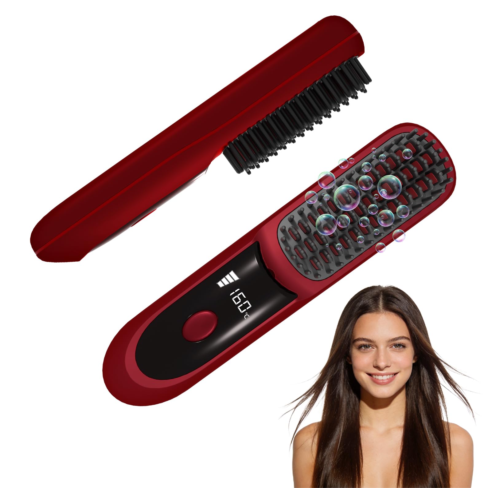 Go Brush Pro 2026, Portable Straightener Brushs for Travel, with LCD Temperature Display, Fast Heating Cordless Mini Hair Brushs (Pink) — view 8