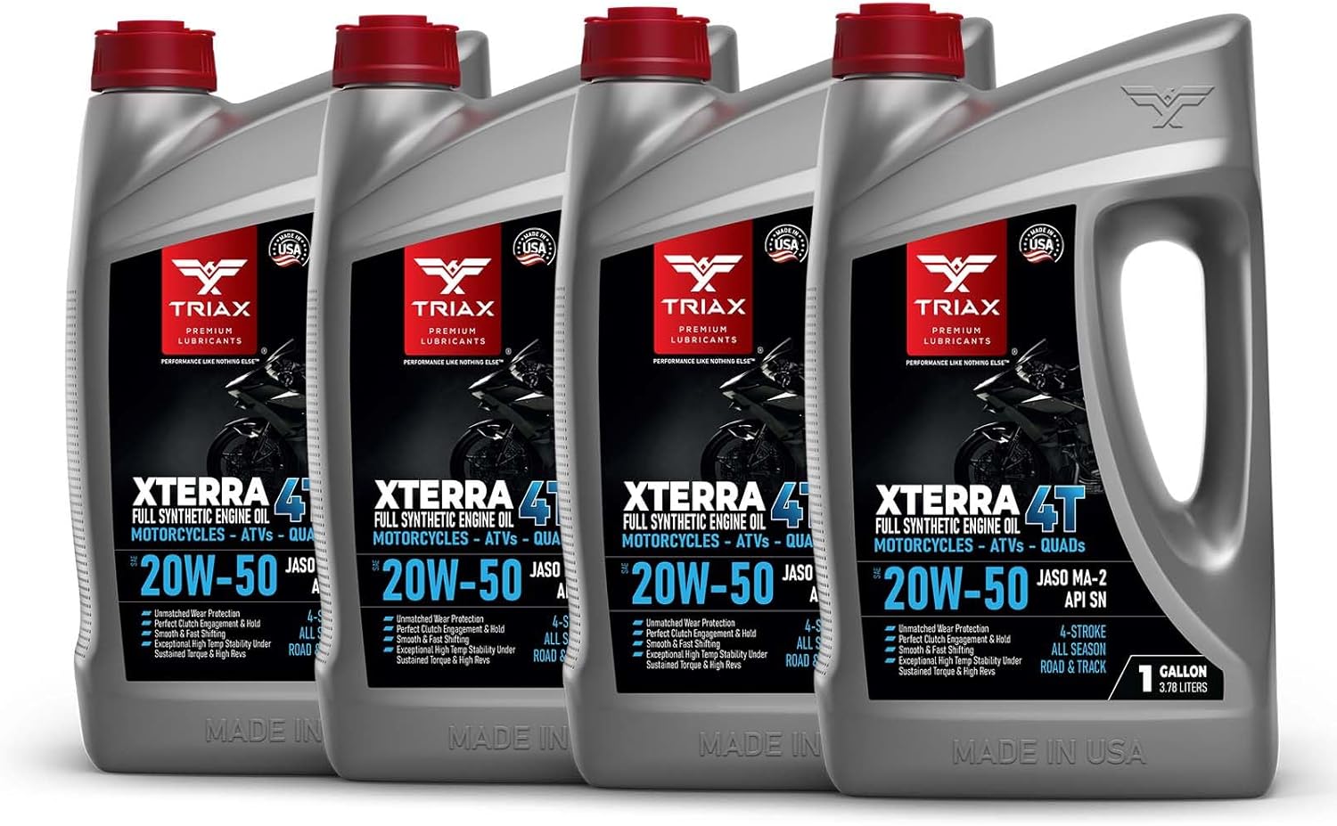 TRIAX XTerra 4T 20W-50 V-TWIN Full Synthetic Engine Oil | Exceeds JASO MA2 & API SL/SM/SN | True All Season (4 Gallon Pack)