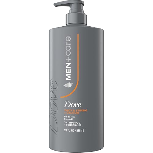 Dove Men Thick & Strong 2-in-1 Shampoo & Conditioner, Thickening 28oz | For men's daily hair care, with Calcium to help strengthen and thicken hair, for healthier-looking hair and added volume