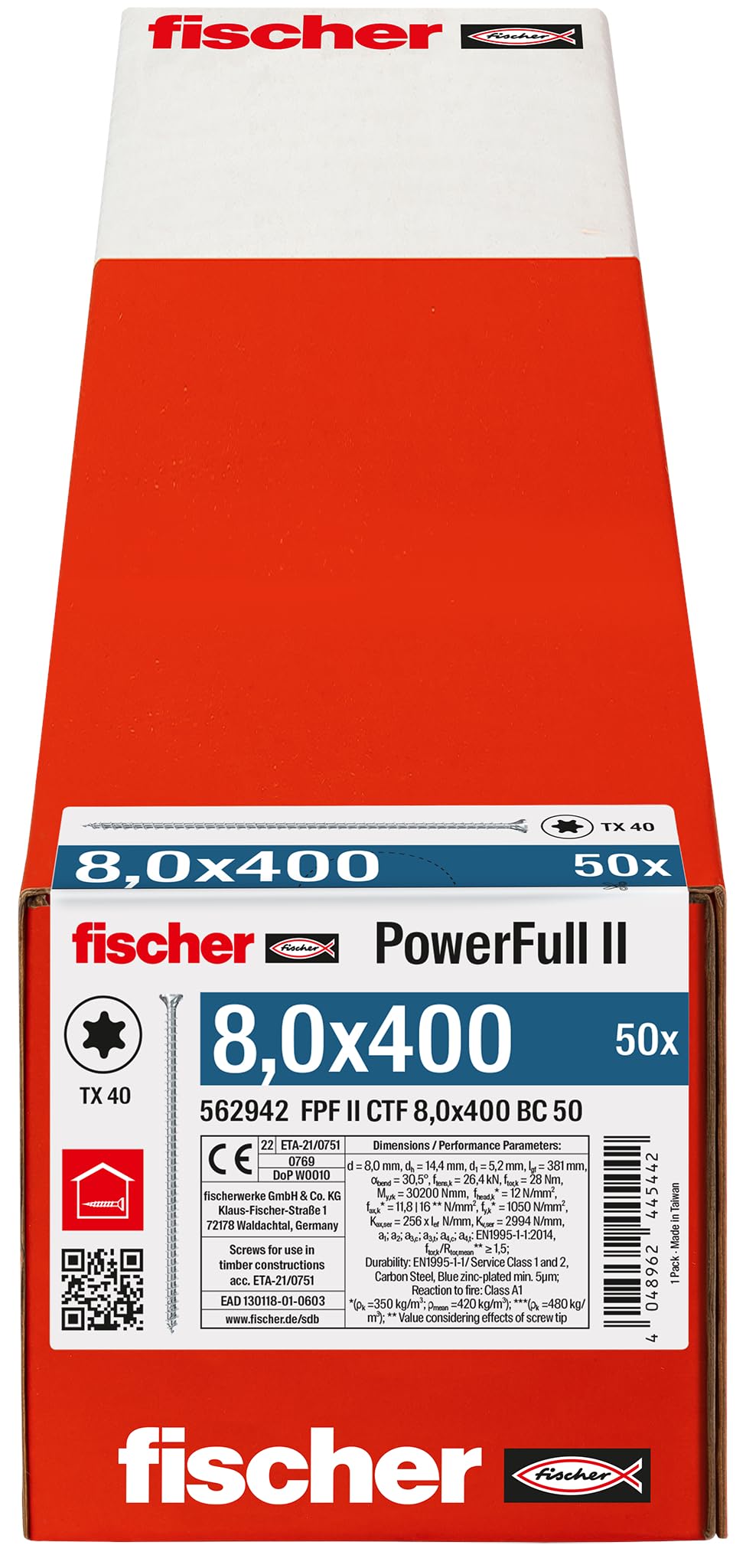 fischer PowerFull II 8.0 x 400 Premium Fully Threaded Screw (Pack of 50) with Innovative Tip Geometry - Image 2
