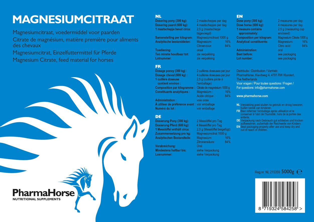 PharmaHorse Magnesiumcitrat | Nervensystem | Konzentrationsvermögen | Muskeln & Knochen | Dopingfrei | 5000 Gramm