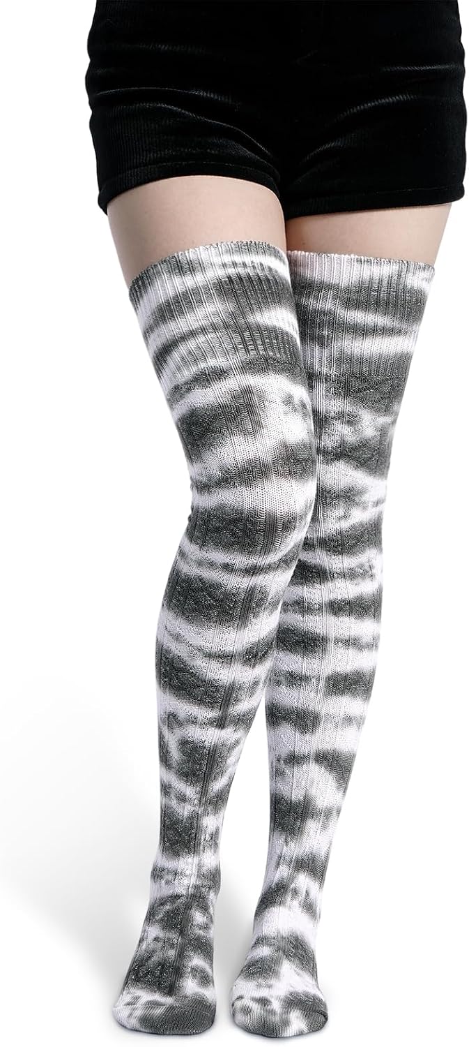 Moon Wood Women Thigh High Socks Extra Long Tie-Dye Warm Long Leg Warmers