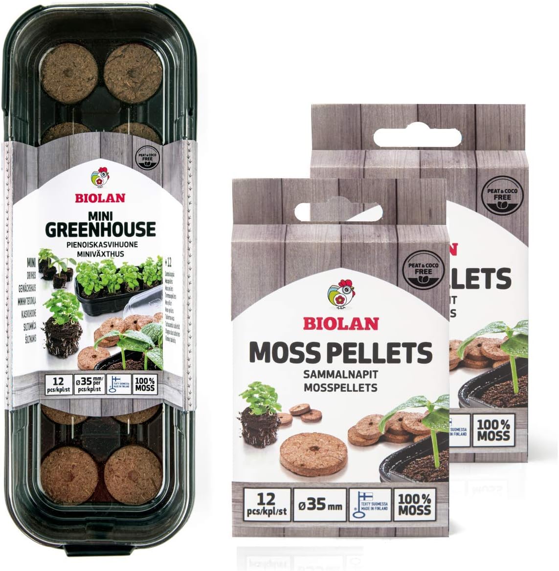 Biolan Propagation Greenhouse - Mini Greenhouse Indoor Pro Kit for 12 Seeds with 36 Pieces Peat Free Sphagnum Moss Pellets for Germination Ideal for Indoor Greenhouse Greenhouse Indoor