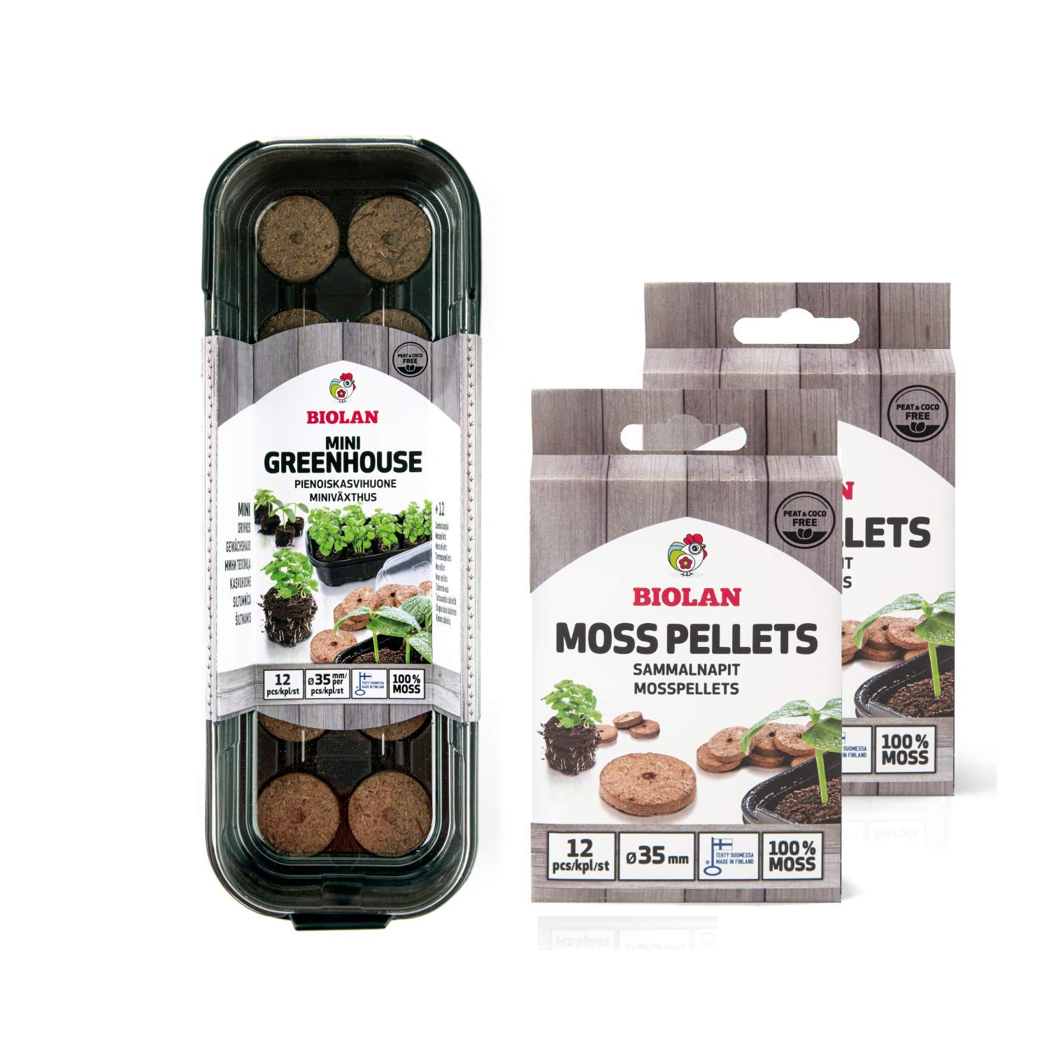 Biolan Black Mini Greenhouse - Propagator For 12 Seeds With 36 Pcs Of Peat-Free Sphagnum Moss Pellets For Seed Tray - Seed Propagators With Lids