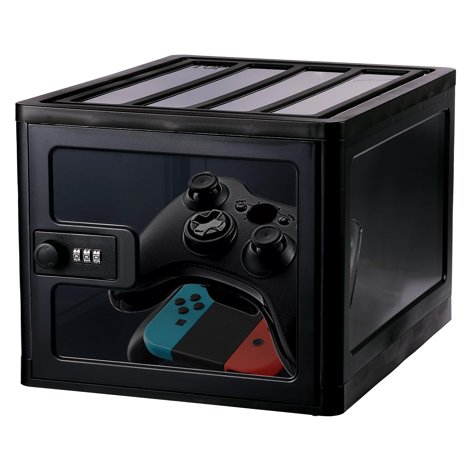 Shaojian Black Lockable Box With Combination Lock 12L Foldable Medicine Bin Small Fridge Combination Lock Box For Home Office School For Personal Items, Medicines, Snacks Food& Phones(Black)