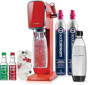 SodaStream - ART Sparkling Water Maker | VALUE BUNDLE | CQC CO2 system | Includes 2x CO2 Cylinders, 2x 32 Fl Oz Dishwasher Safe Bottles, 2x Bubly Flavor Drops | Combine with Flavors | Mandarin Red