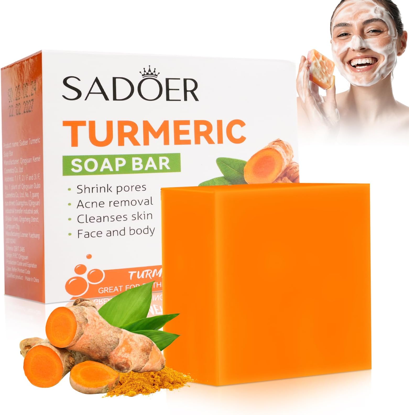 Turmeric Soap Natural Turmeric Soap Bar For Acne Removal,Pores Shrink,Deep Cleaning Moisturizing Erase Fine Lines,Firming 1 Pcs