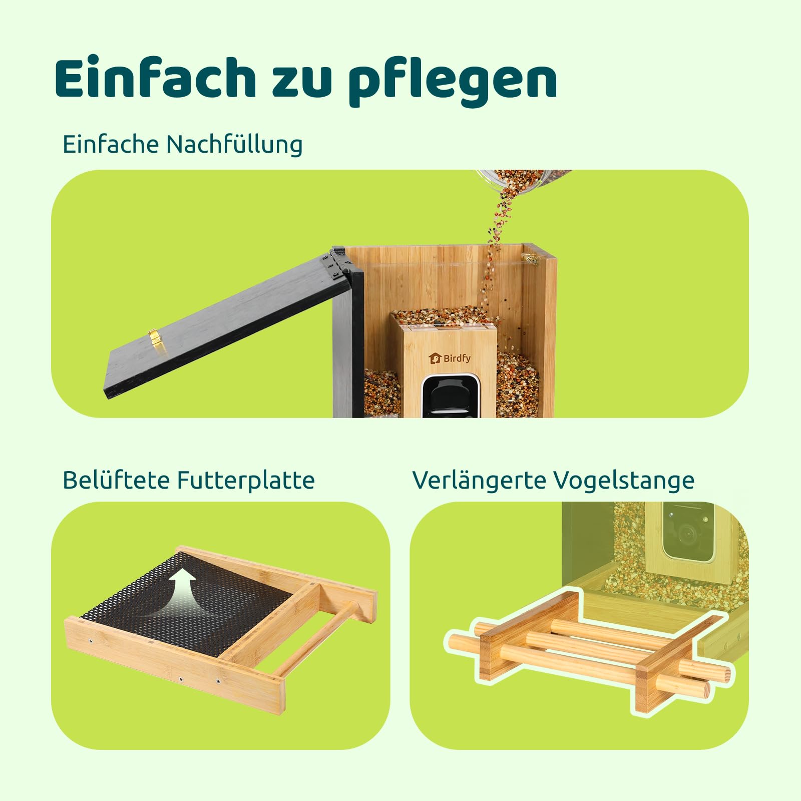 NETVUE by Birdfy Comedero Pajaros Exterior, Comederos para Pajaros con Camara, Bambú Ecológico/Renovable, Observación de Aves en Tiempo Real para App, Captura Automática, Notificación Instantánea