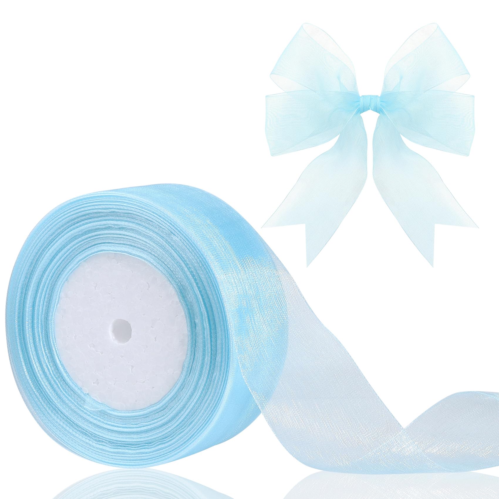 Ruban organza transparent bleu ciel 3.8 cm x 45.7 m