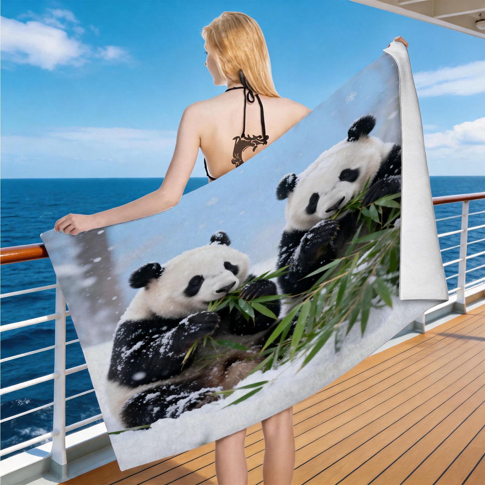 Hongduo Microfiber Quick Dry Beach Towel Snow Panda, 3D Nature Scene Beach Towels Absorbent Fast Drying Bath Towels, Travel Camping Gym Swimming Bathroom (90x180cm)