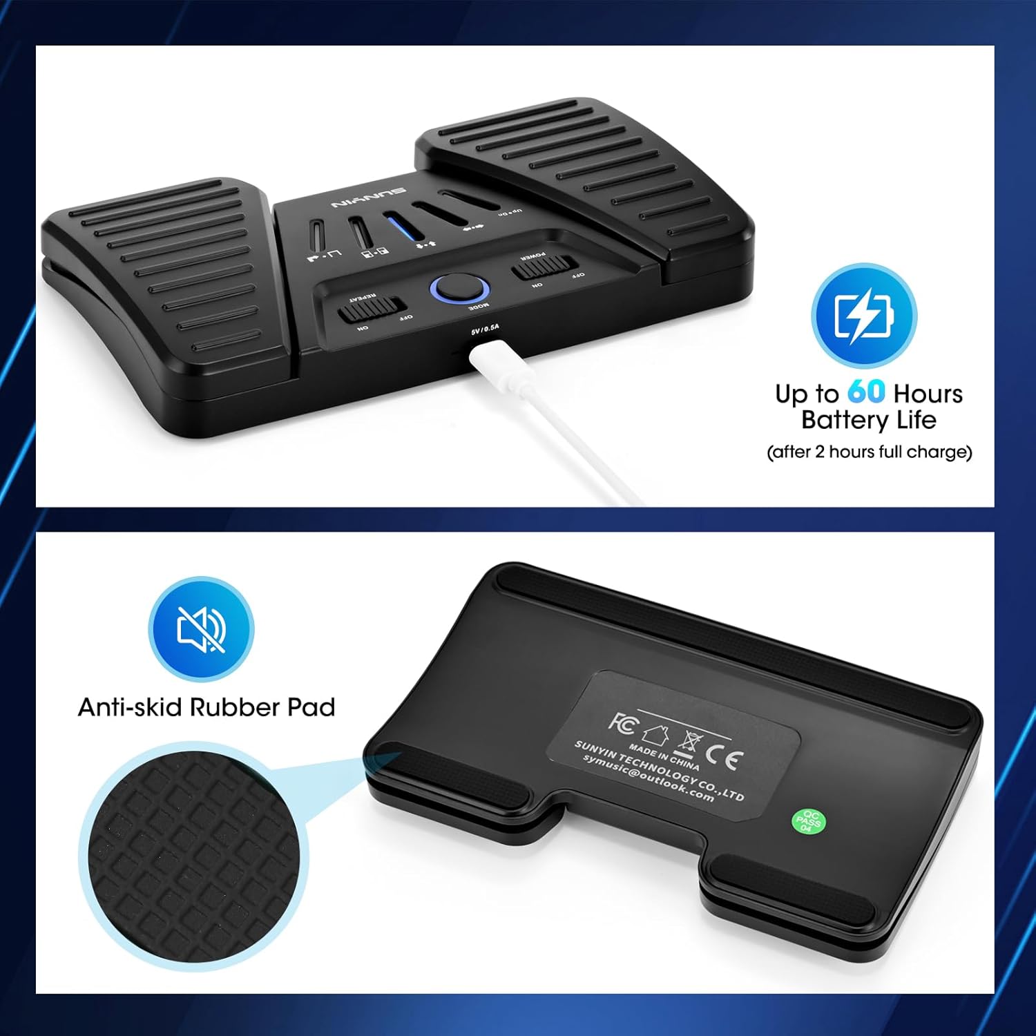 Wireless Page Turner Pedal Buletooth Foot Pedal Music Page Turner for Phones Ipad Tablets Phone Rechargeable Hands-Free（Black)