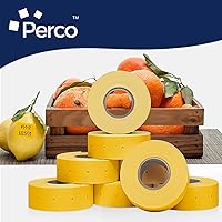 Vista 6 de Perco Etiquetas amarillas de 2 líneas, 8 rollos, 1 manga, 6,000 etiquetas de precio en blanco y fecha para pistolas Perco de 2 líneas de precio