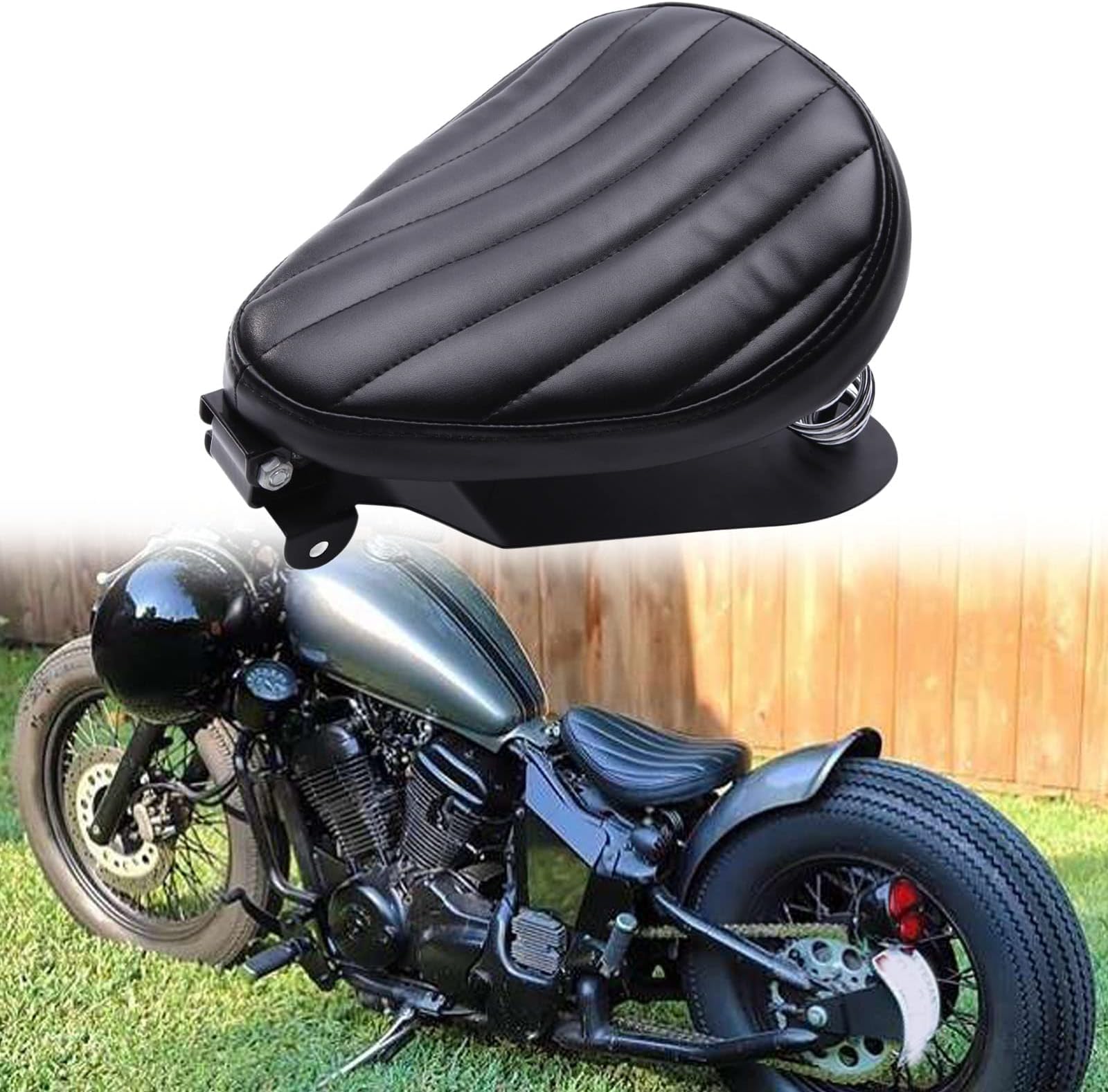 Black Motorcycle Solo Seat Spring With Base For Harley Heritage Softail Springer (Black#3)