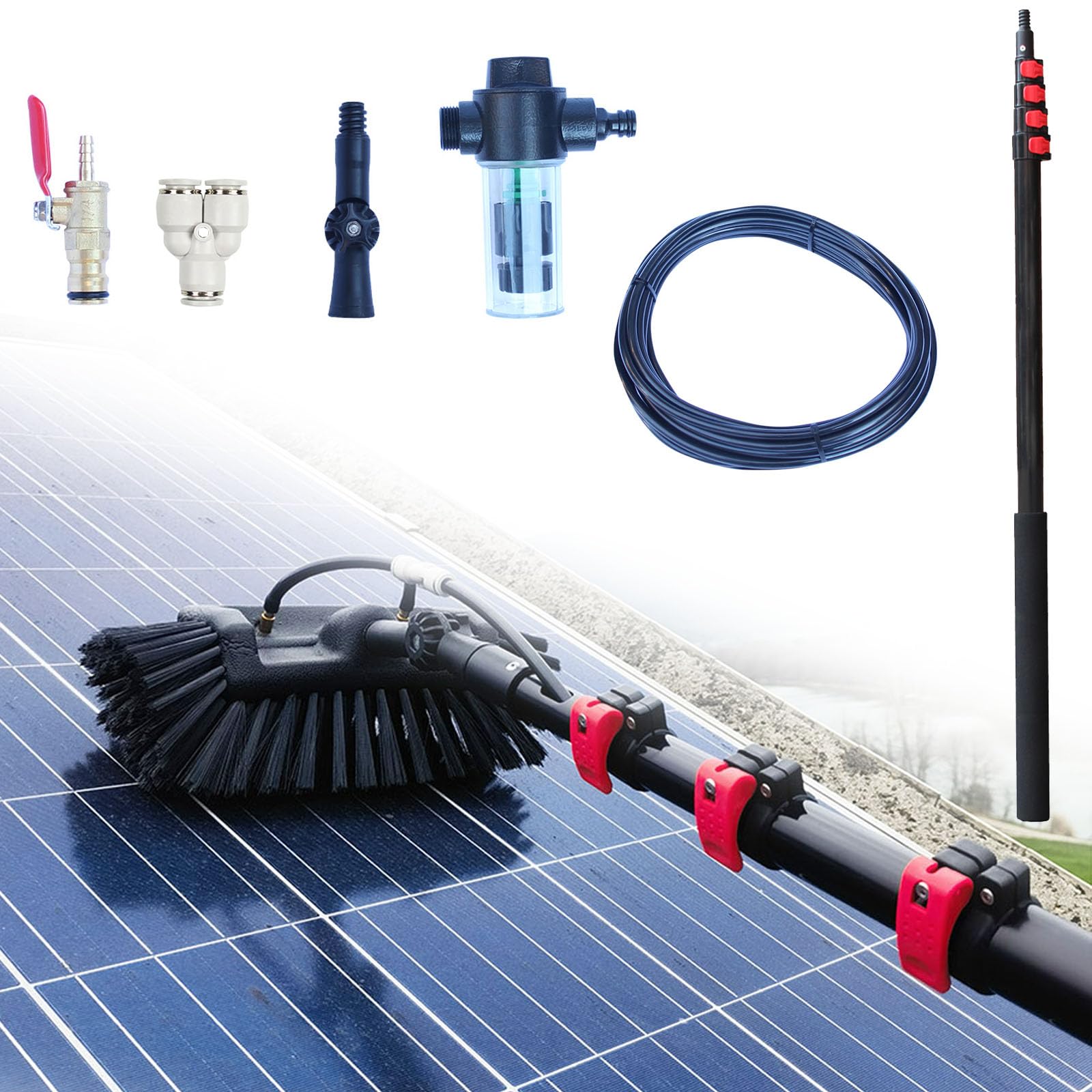 3.6-10.8M Telescopic Hydrocleaner Telescopic Cleaning Broom Water Powered Soap Dispenser Cleaning Solar Panels Washing Trucks Bus Car Roofs (3.6M)