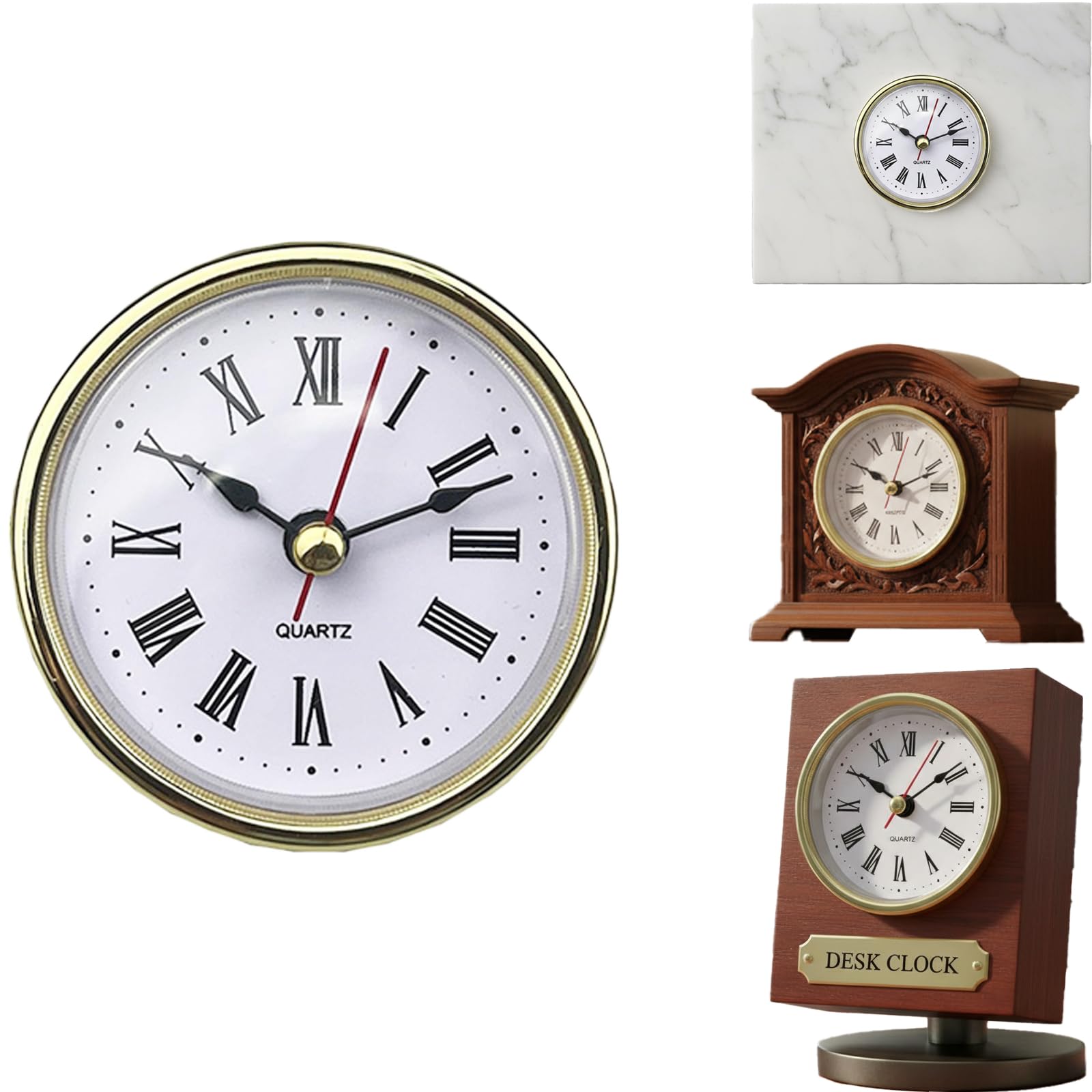 1 mini orologio da 65 mm, movimento rotondo, quadrante bianco, numeri romani, testa, mini decorazione per la casa (oro)
