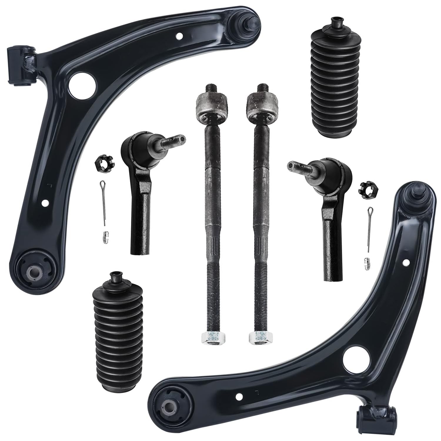 Detroit Axle - Front 8pc Control Arms Kit for 2007-2017 Jeep Patriot Compass Dodge Caliber 2 Lower Control Arms 4 Outer Inner Tie Rods 2 Boots 2008