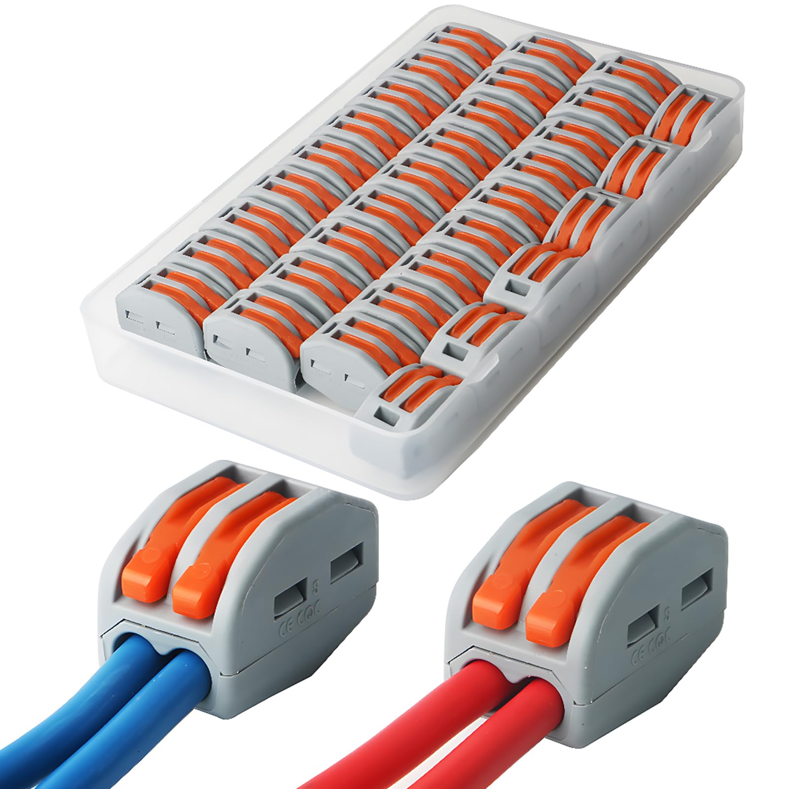 Morsettiere Elettriche, CESFONJER Connettori Elettrici Rapid, 2 Porte Conduttore Compatto Connettore, Leva-Dado Cavo Connettore, Morsettiera Connettore Molla (33pcs)