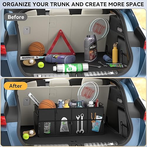 Miniatura 5 de Organizador de maletero de automóvil para SUV con tapa, 60 L, organizador plegable para maletero de asiento trasero, organizador de gran capacidad,