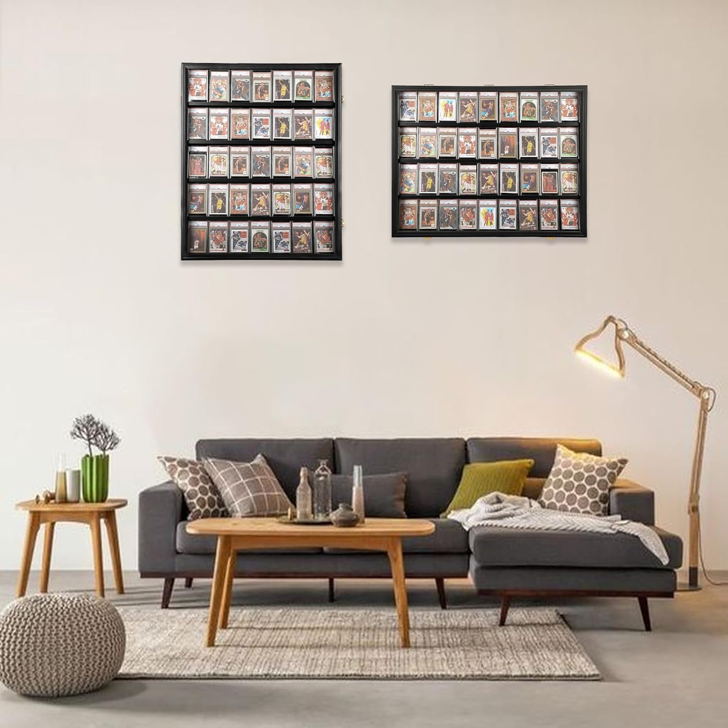 Graded Sports Card Display Case - 35 Baseball Card Display Case - Lockable Sports Card Frame Wall Display with UV Protection for Hockey Football Basketball Cards,Black