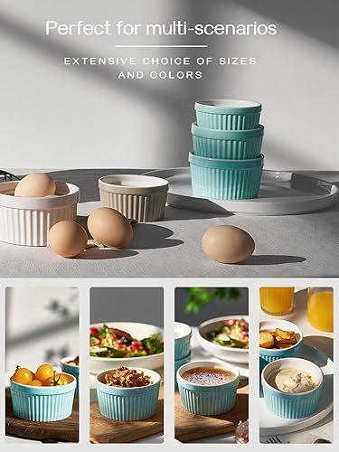 Miniatura 4 de DOWAN - Cazuelita de porcelana, para servir o para soufflé, Creme Brulee, de estilo clásico para hornear, juego de 6