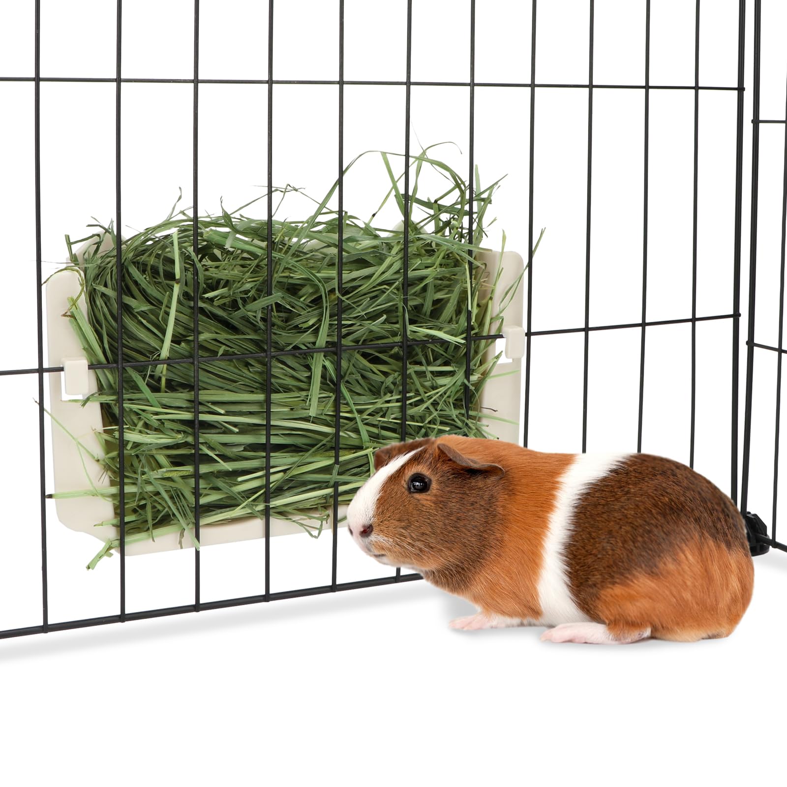 Hypeety Rabbit Hay Feeder Guinea Pig Hay Holder Plastic Automatic Hay Rack Cage Accessories for Bunny Guinea Pig Chinchillas Small Animals (White)