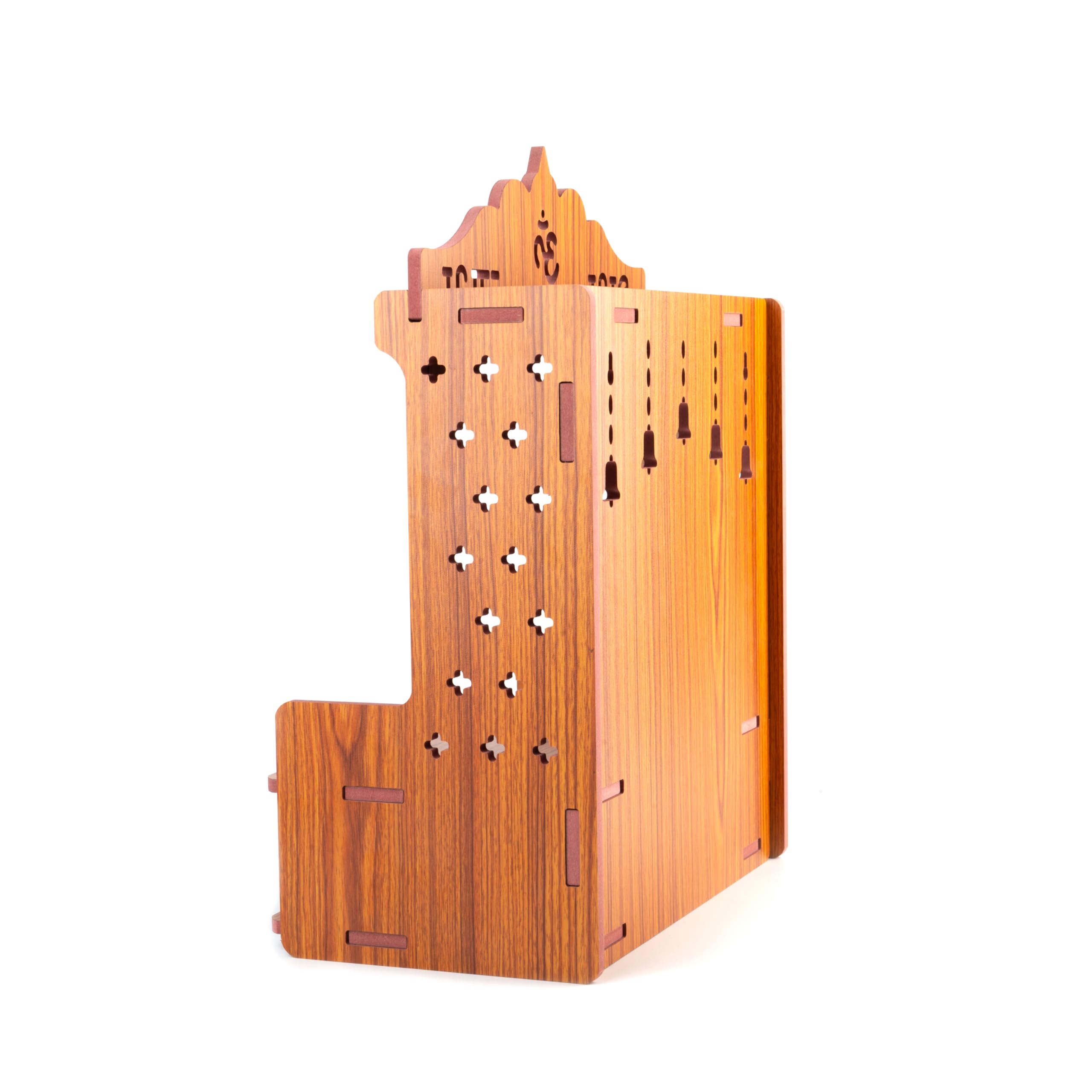 Mensola da tavolo in legno da appendere al muro, tempio Pooja Mandir God per riporre oggetti e idoli, decorazione per casa, ufficio e regali (marrone, design 3)