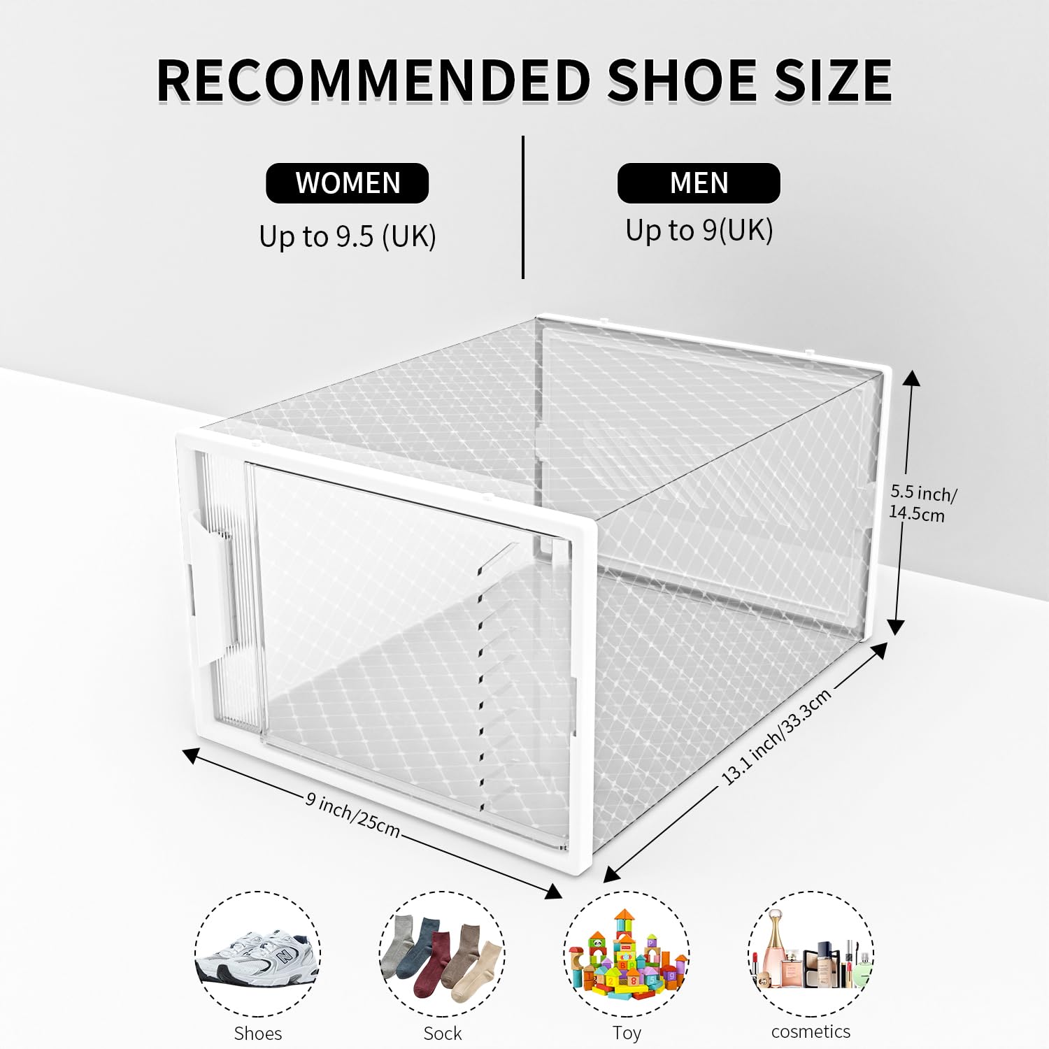 12 pcs Cajas de zapatos plástico, Cajas de Almacenamiento de Zapatos de Plástico Transparente Apilables, Caja de Zapatos con tapa hasta Talla 45