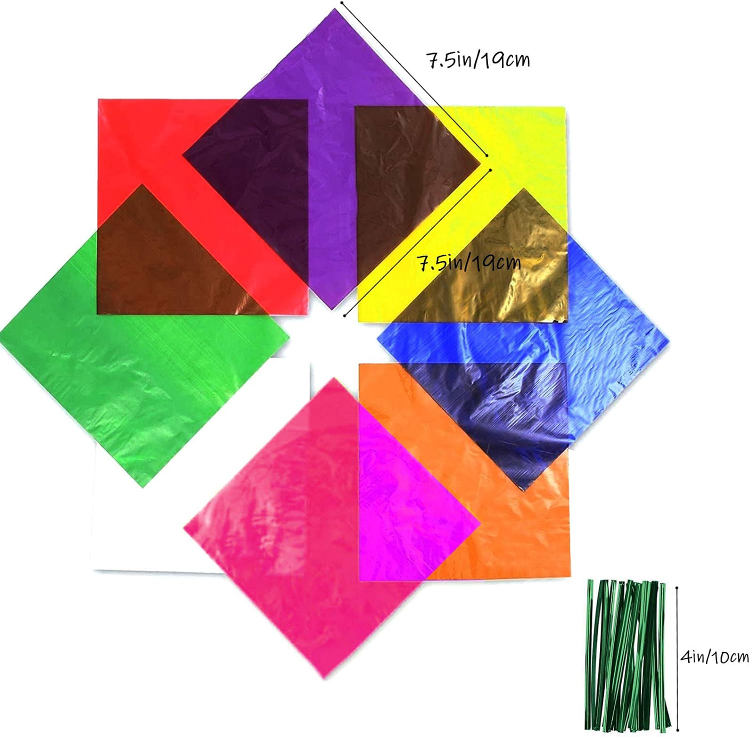 Cinvo 160 Pcs Colored Cellophane Wrap Cellophane Sheets with Twist Ties Cello Wraps Colorful Transparency Sheet for DIY Arts and Crafts Treats Candy Wrapping Party Supplies (Clear - Image 3