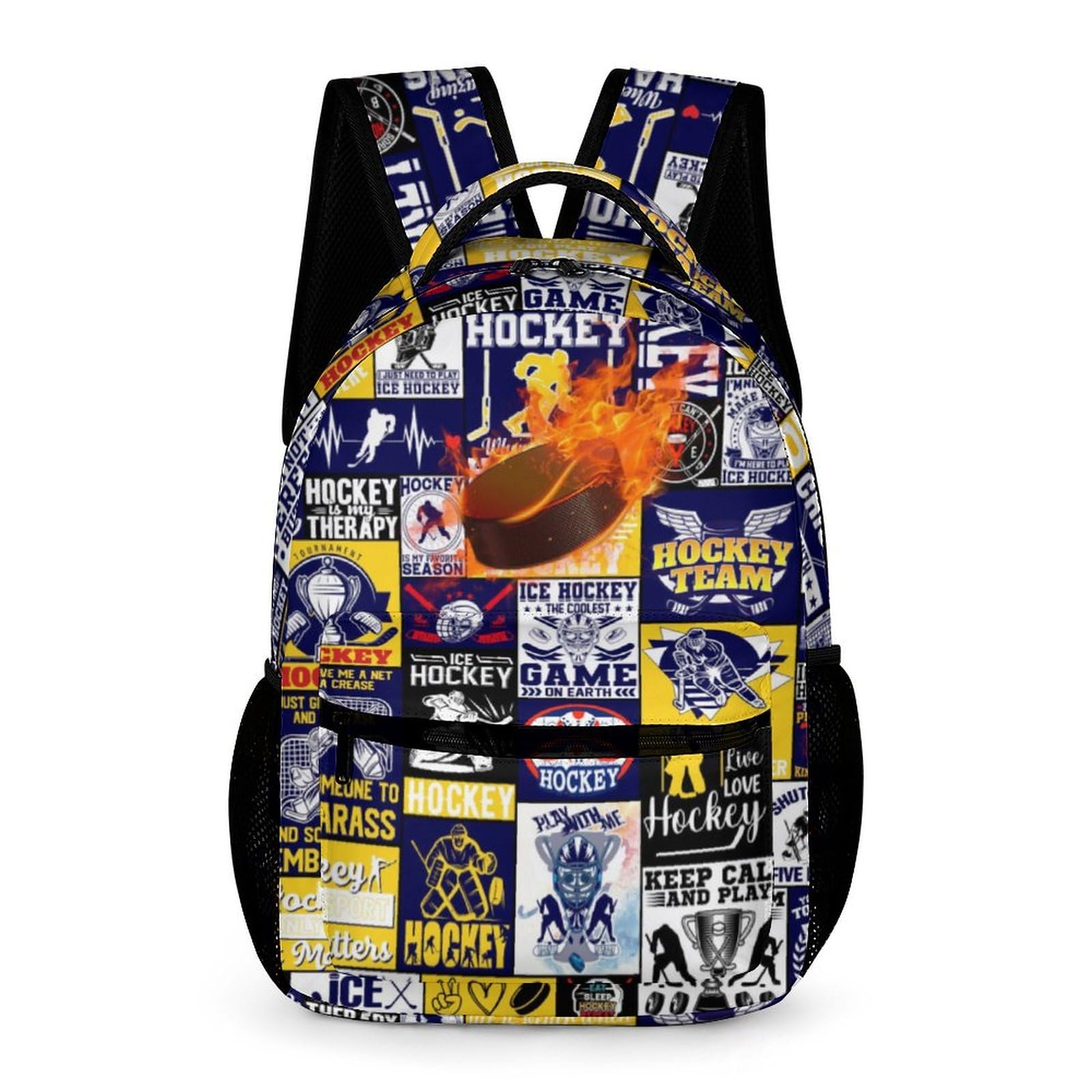 ZCJB-WSRY Hockey Backpack for Kids Girls Boys School, 16 Inches Cool Hockey Theme Bookbag, Adjustable, Lightweight, Large Capacity, Colorful Sport