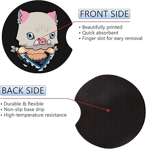 Miniatura 3 de Portavasos absorbente para automóvil, paquete de 2 unidades, lindo, divertido, único, anime, caricatura, personaje de goma, nuevo portavasos