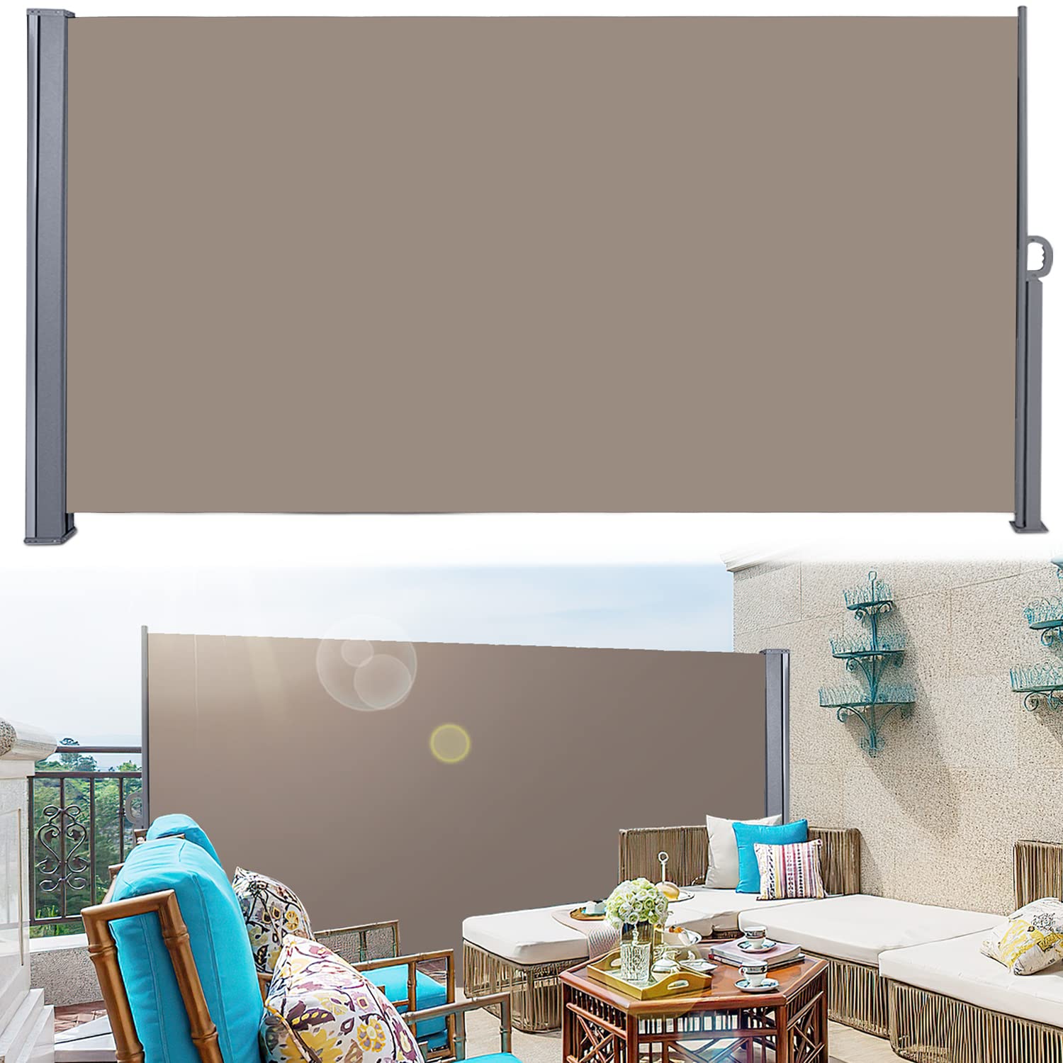 Sonnewelt Markiza boczna wysuwana 180 x 300 cm, ochrona przed wzrokiem, ochrona przed słońcem, roleta boczna w zestawie z osłoną antykolizyjną i mocną klamrą, nadaje się do stosowania na balkonach i