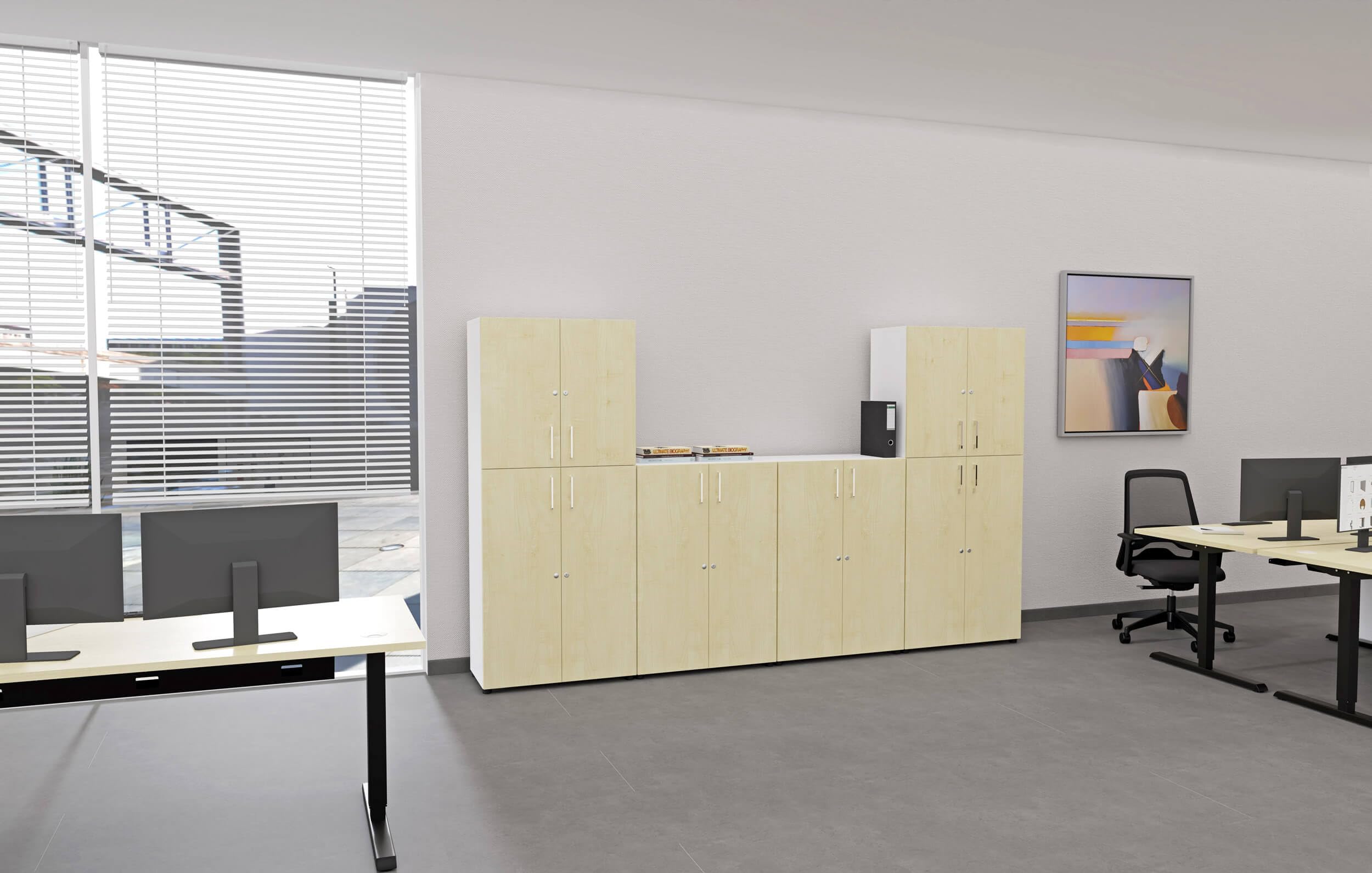 Eigentlich Aktenschrank Holz B80xT40cm, Stabiler Büroschrank in versch. Größen und Farben, Mehrzweckschrank abschließbar, Büromöbel (Korpus Lichtgrau, Front Anthrazit, 4OH - 80x40x153cm)