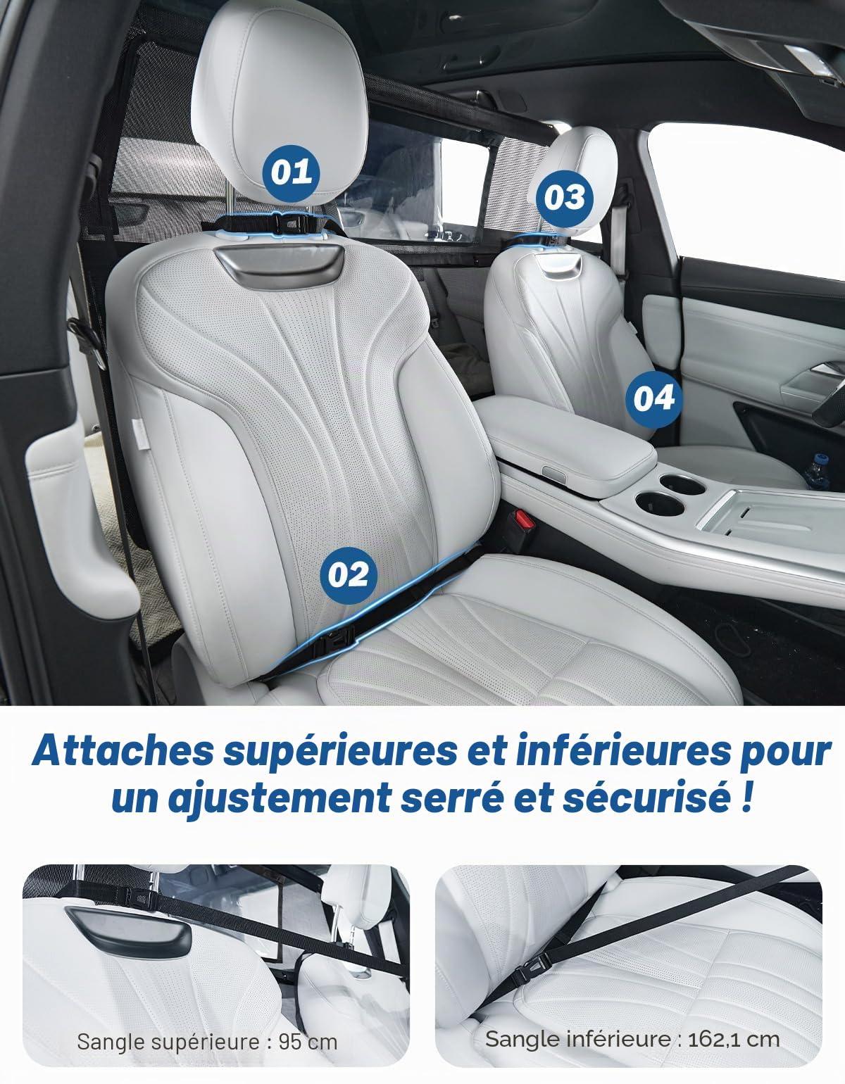 JOYTUTUS Grille de séparation pour chien de voiture 132x79 cm filet de protection barrière universelle pour voitures SUV camions