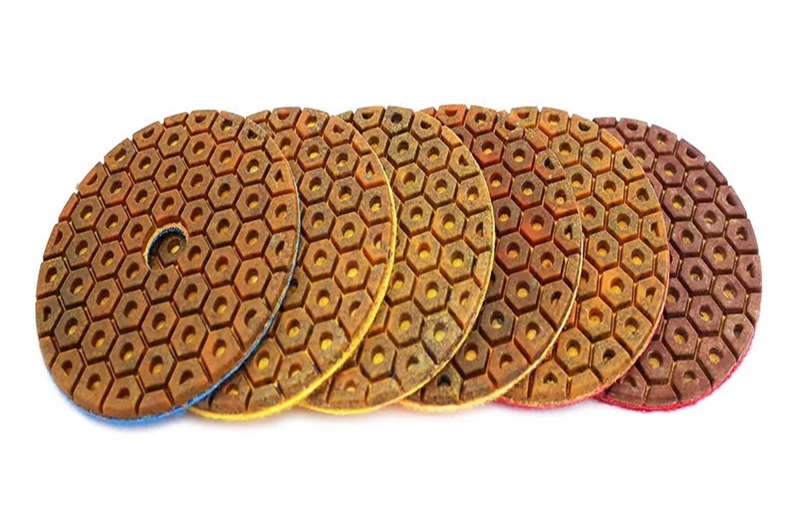 Almohadillas de pulido de diamante de 4 pulgadas, 6 pasos, unión de Metal de cobre, almohadilla de pulido húmedo for discos de molienda de piedra de mármol y granito cuicui(80_6 PCS_4 INCHES)