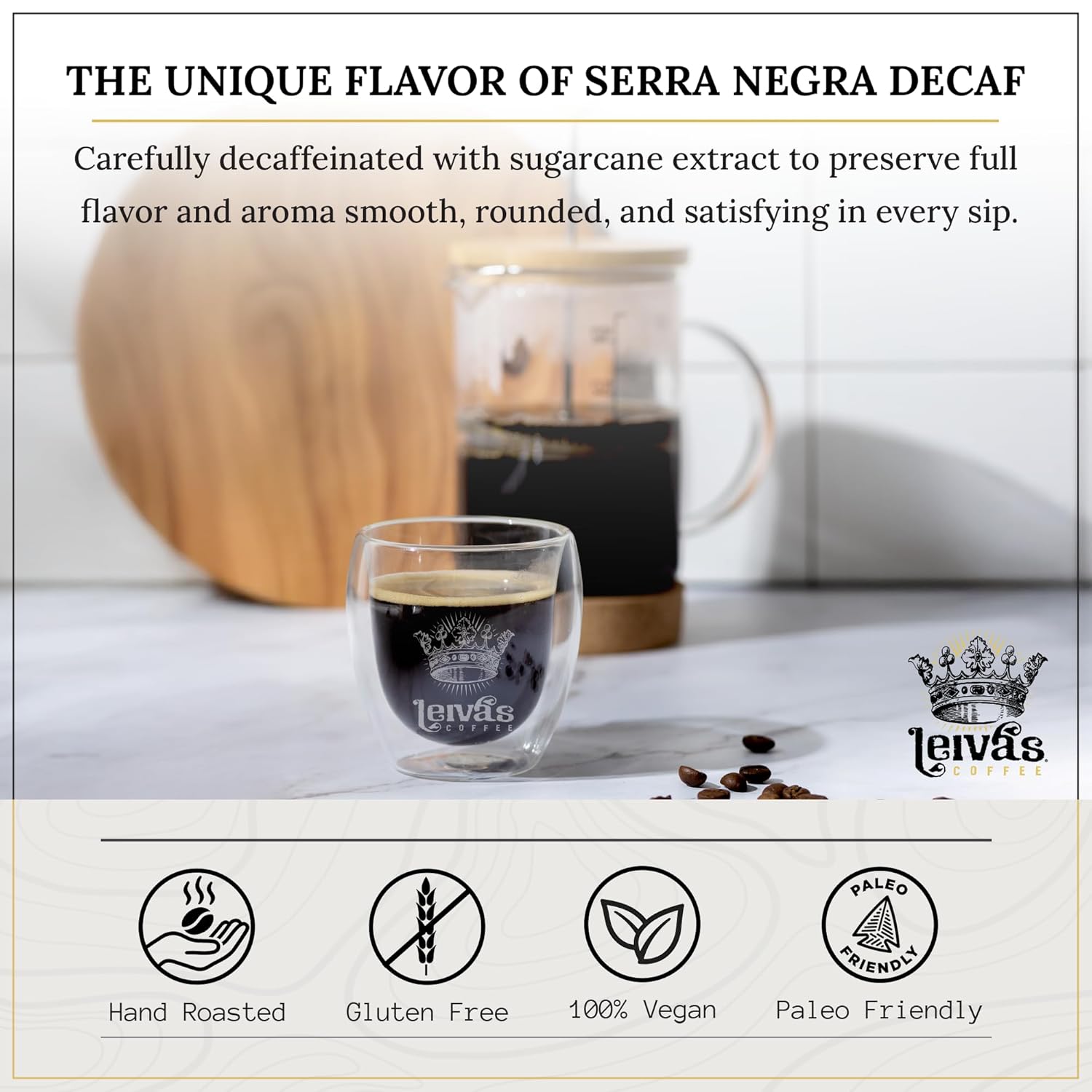 LEIVA'S COFFEE - Ground Decaf - Serra Negra - Sugar Cane Process - Single-Origin Guatemalan - Smooth & Rich Flavor - 8oz