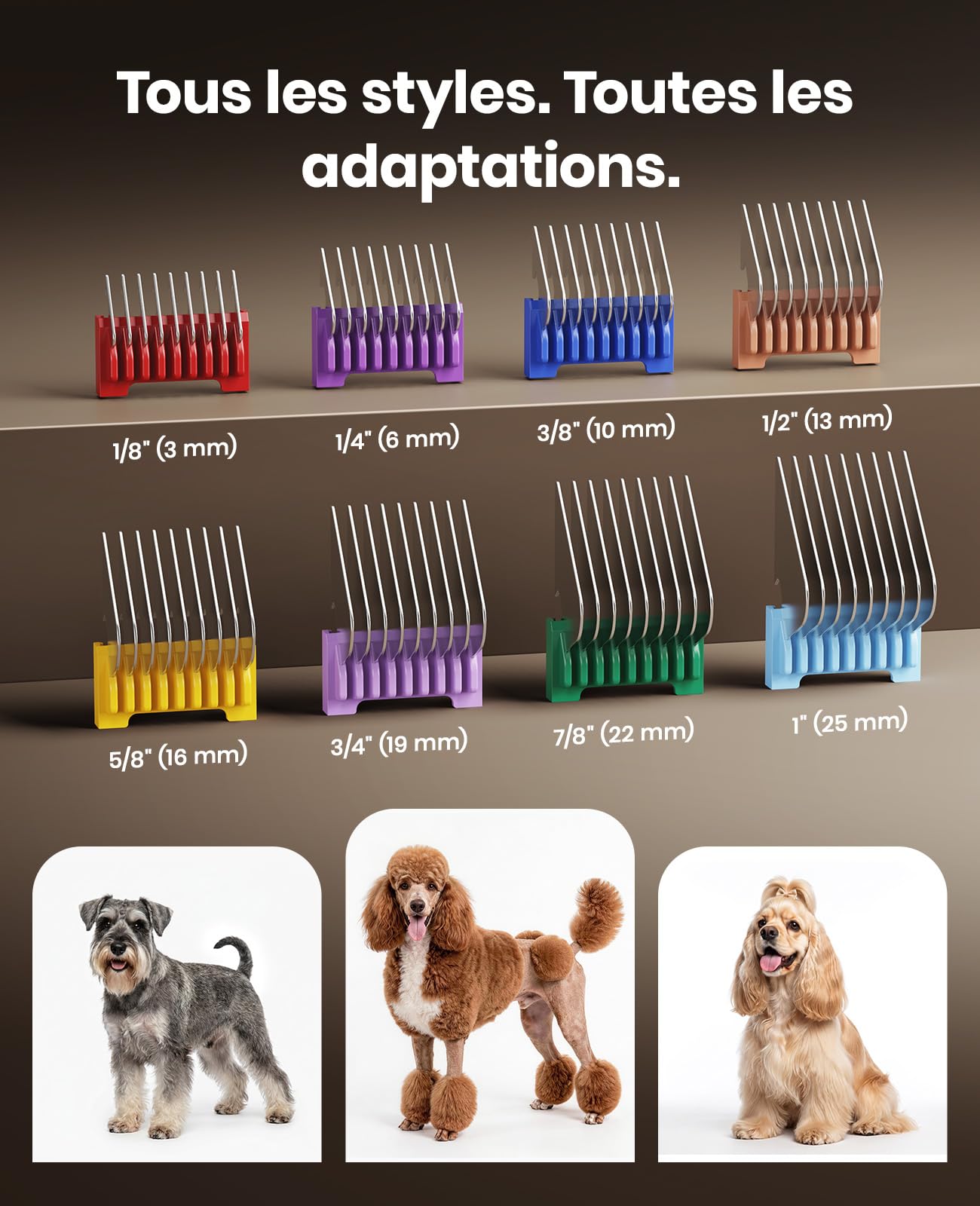 oneisall Tondeuse Chien Professionnelle | 9000 RPM 5 vitesses,DLC lame 5-en-1 , autonomie de 280 min,<50 dB silencieux, 8 peignes guides métalliques