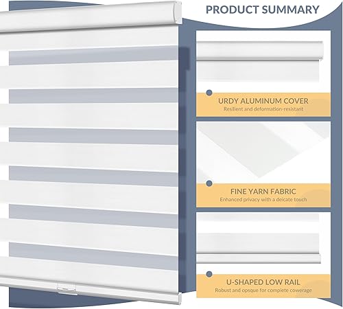 Miniatura 2 de Boolegon Persianas de cebra sin cordones para ventana, persianas enrollables con filtro de luz, doble capa transparente o de privacidad, control de