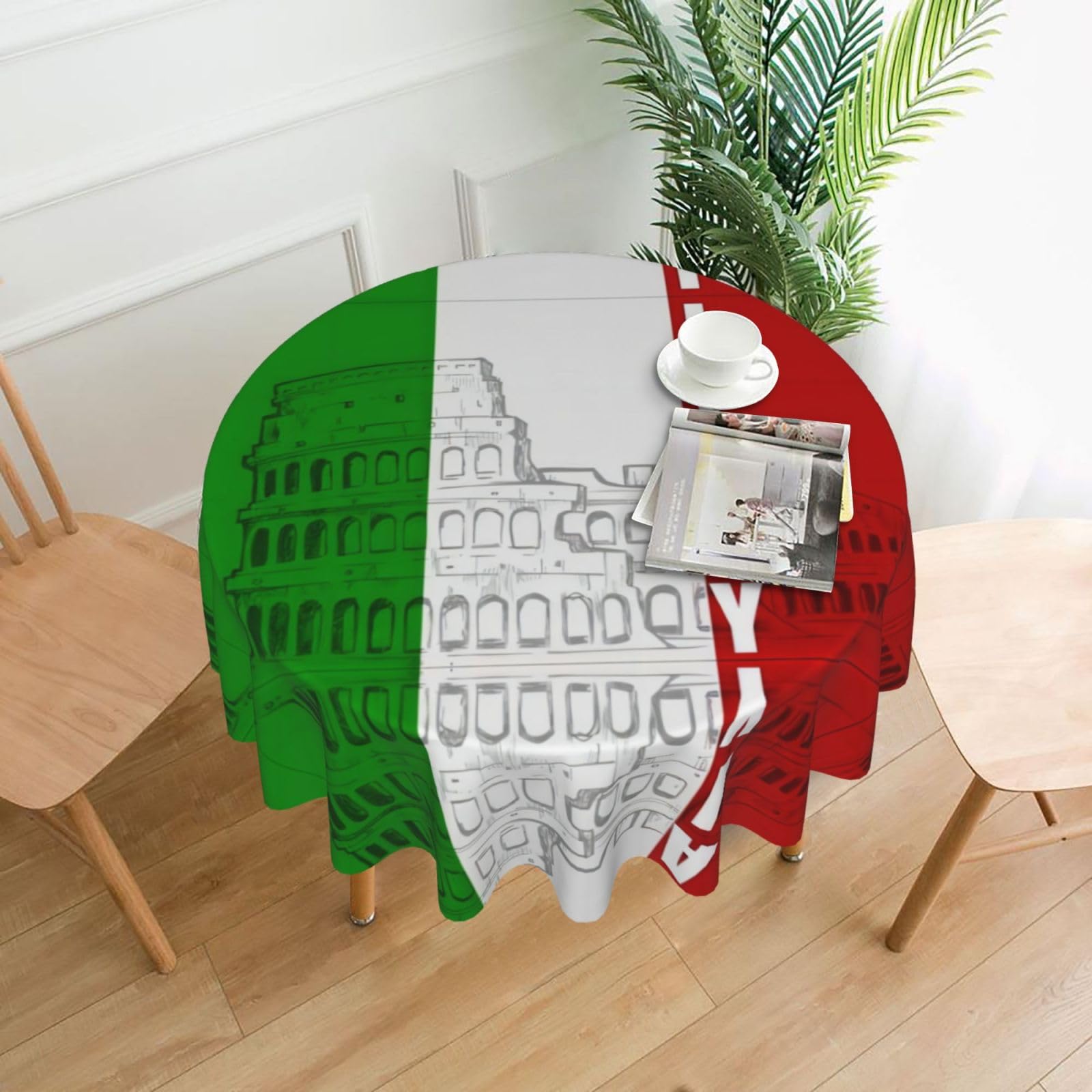hhxvcv Roman Colosseum Italian Flag Round Tablecloth – Dining Table Cover
