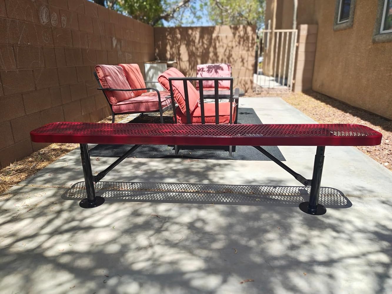 Heavy-Duty Outdoor Bench - Expanded Metal - 6ft - Portable - With Back - Black