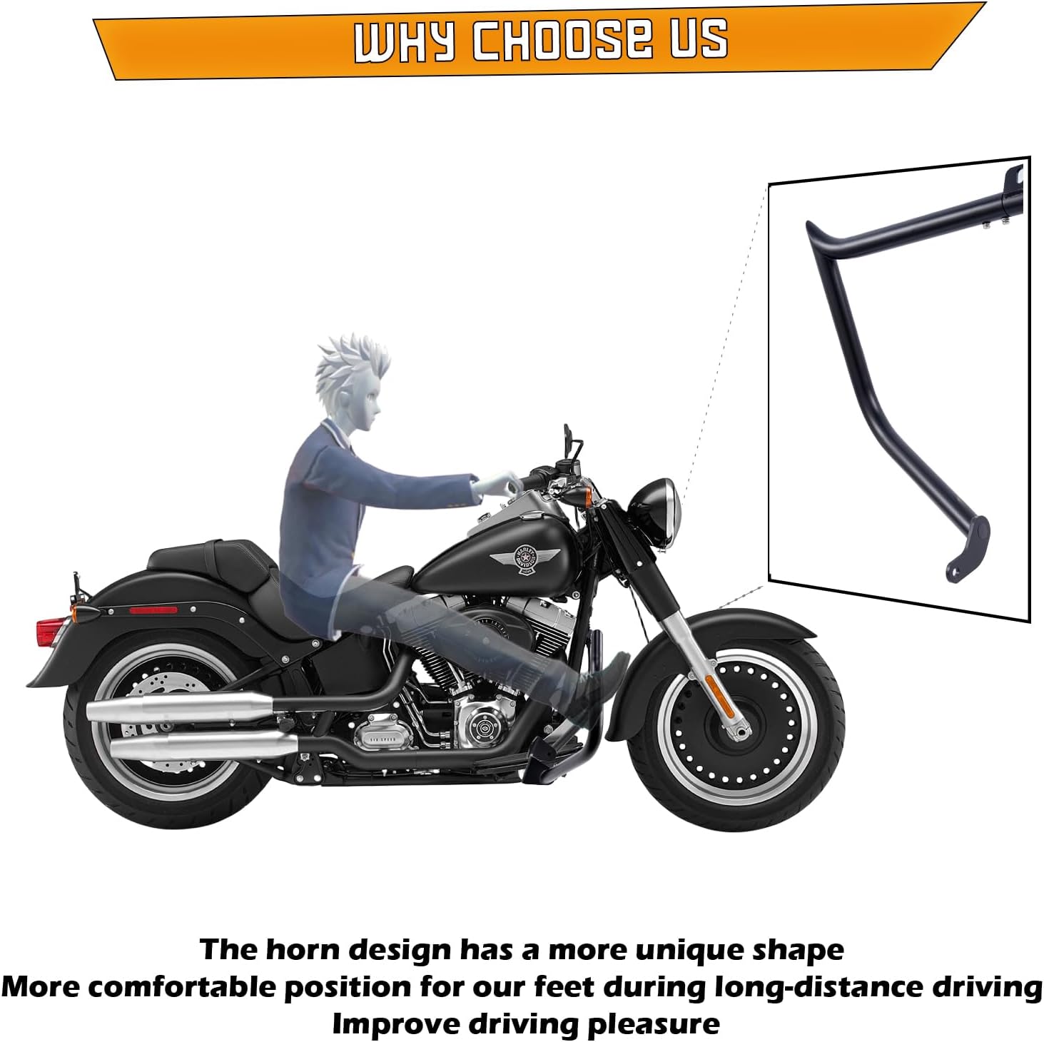 Crash Bar Engine Guard Highway Freeway Bar for Harley Softail Fat boy Fat Bob Heritage Low Rider Breakout Street Bob Deluxe Models (Softail 2000-2017, Black-Updated Style)