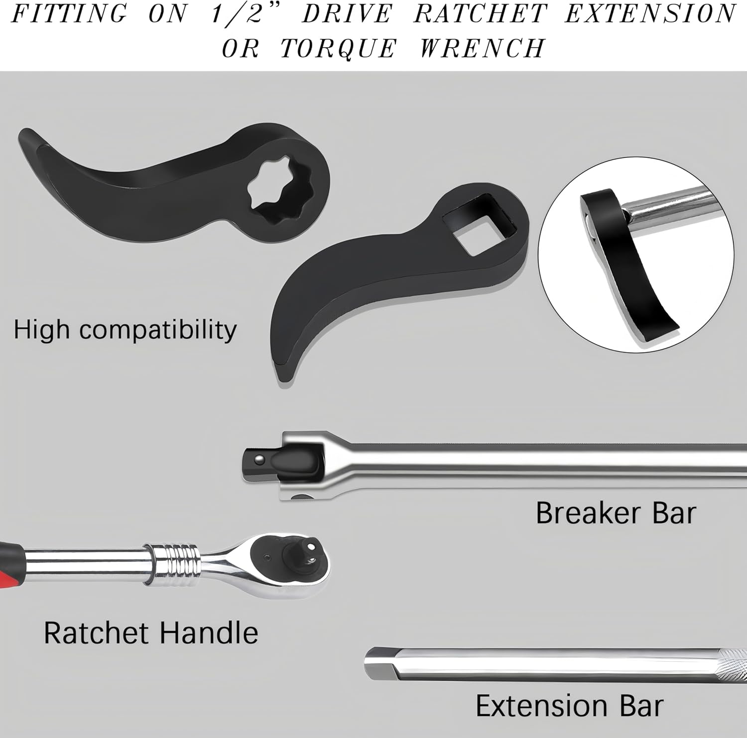 2PCS Pry Bar Wrench Adaptor Head,Prybar Wrench Adapter&Ratchet Indexing Pry Bar Attachment for 1/2" Square Profile,Crowbar Adapter Head Tool,Half Shaft Removal Car Repairing Tools,Axle Removal Tool